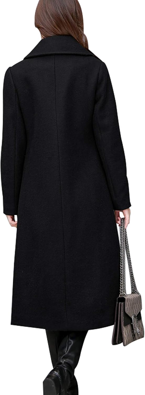 Women’s Big Notch Lapel Single Breasted Mid-Long Wool Blend Coat