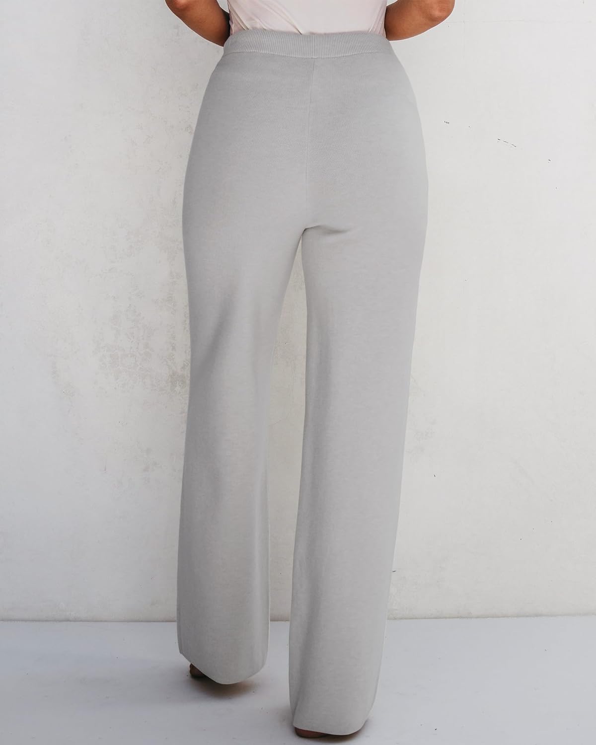 Women’s Ribbed Knit Flowy Winter Pants Elastic Waist Tie Front Wide Leg Sweater Pants